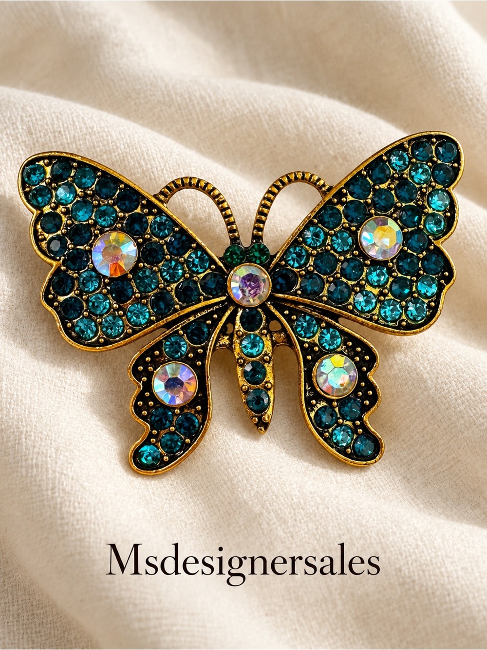 Butterfly Brooch in Blue & Gold Like New 223